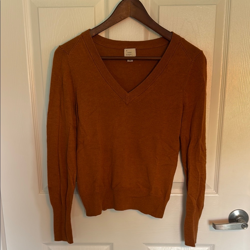 a new day Burnt Orange V-Neck Knit Sweater Long Sleeve